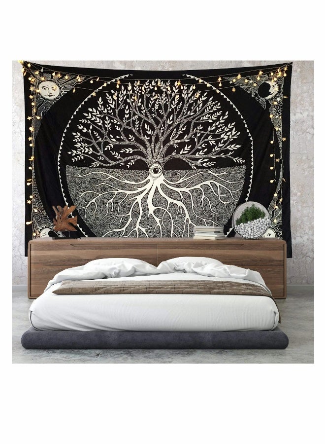 Bohemian Tree of Life Tapestry for Bedroom, Sun Moon Wall Hanging, Decorative Upholstery Cloth, 130x150CM - Image 4